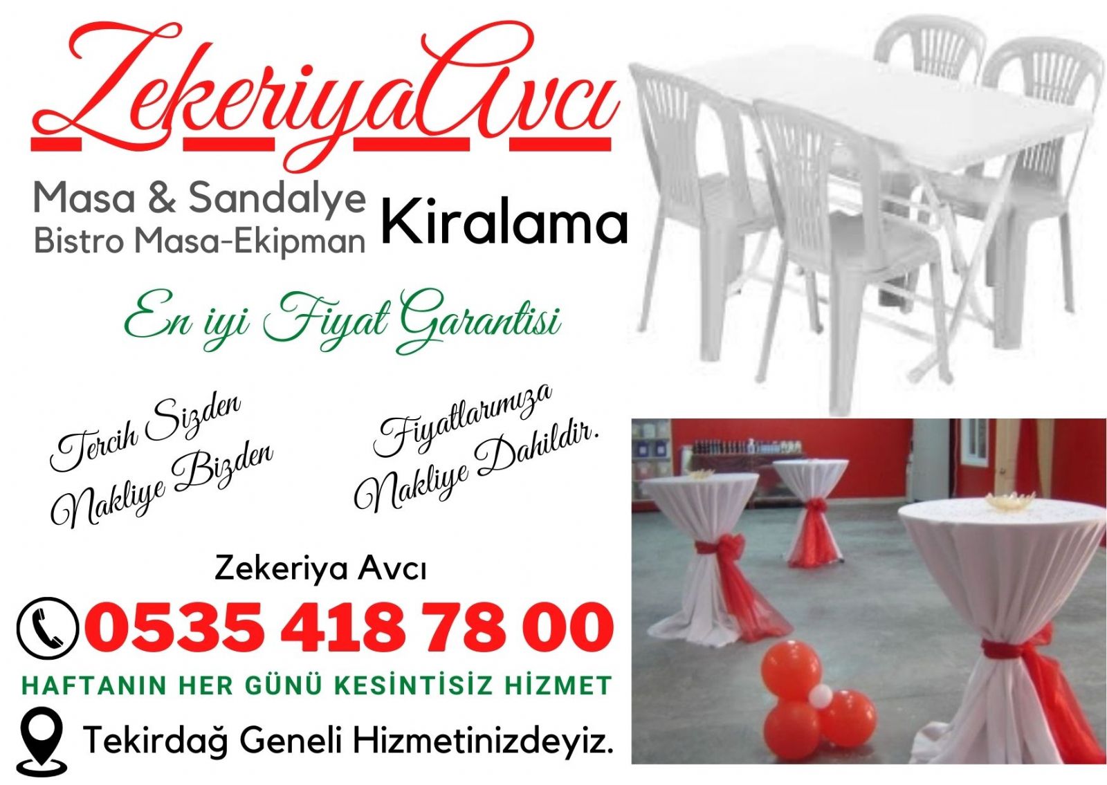 Marmaraereğlisi masa sandalye kiralama